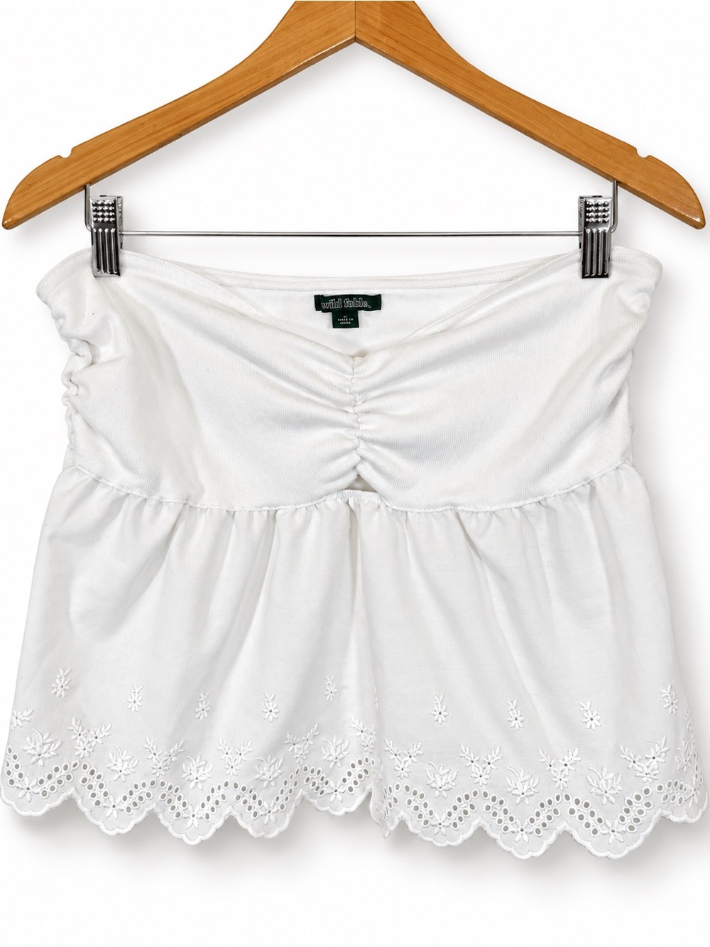 Wild Fable White Eyelet Hem Strapless Bandeau Tube Top Babydoll Ruched Large